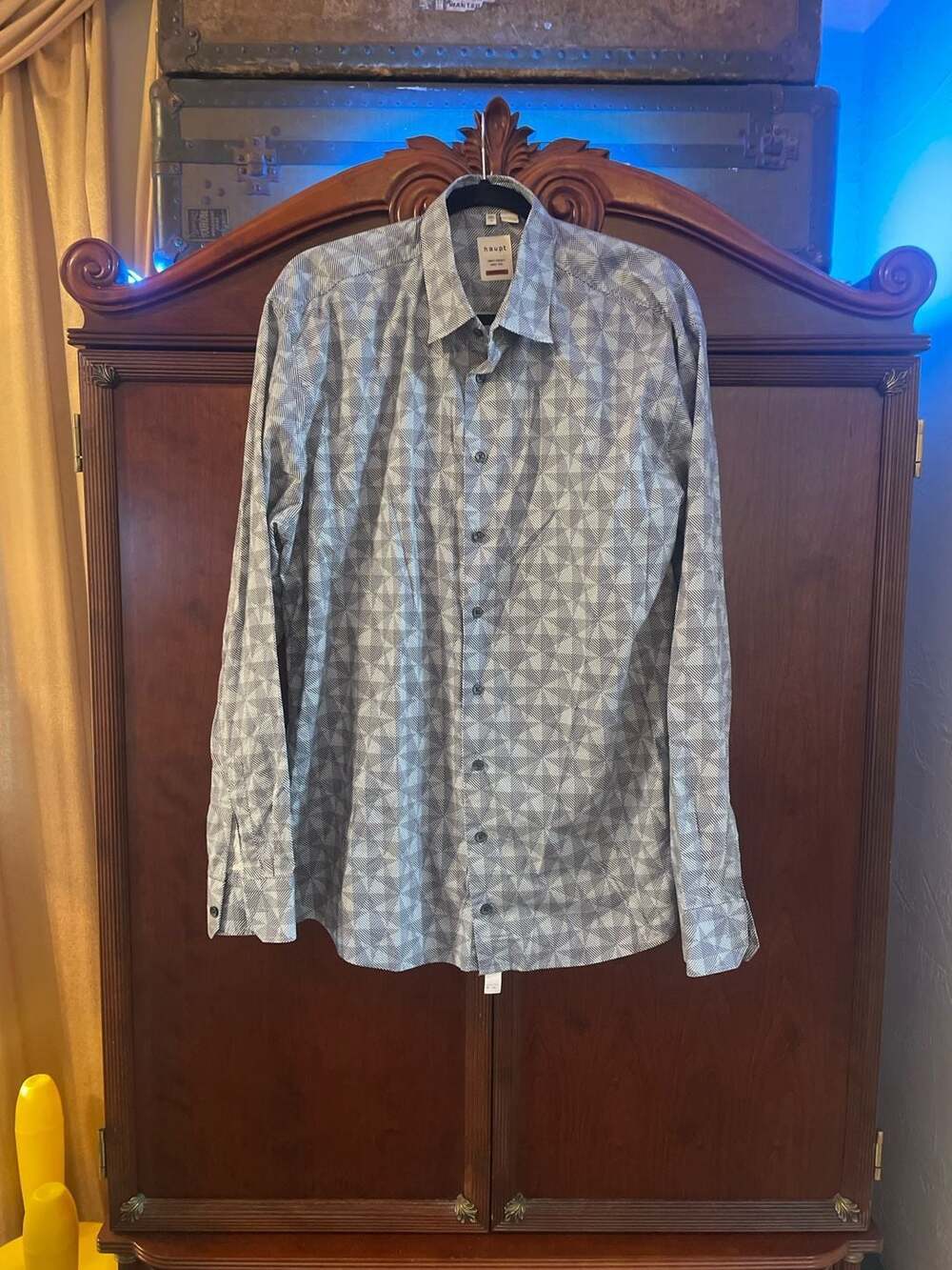 Haupt Germany Modern Fit Geometric Print Button Down Shirt XXL